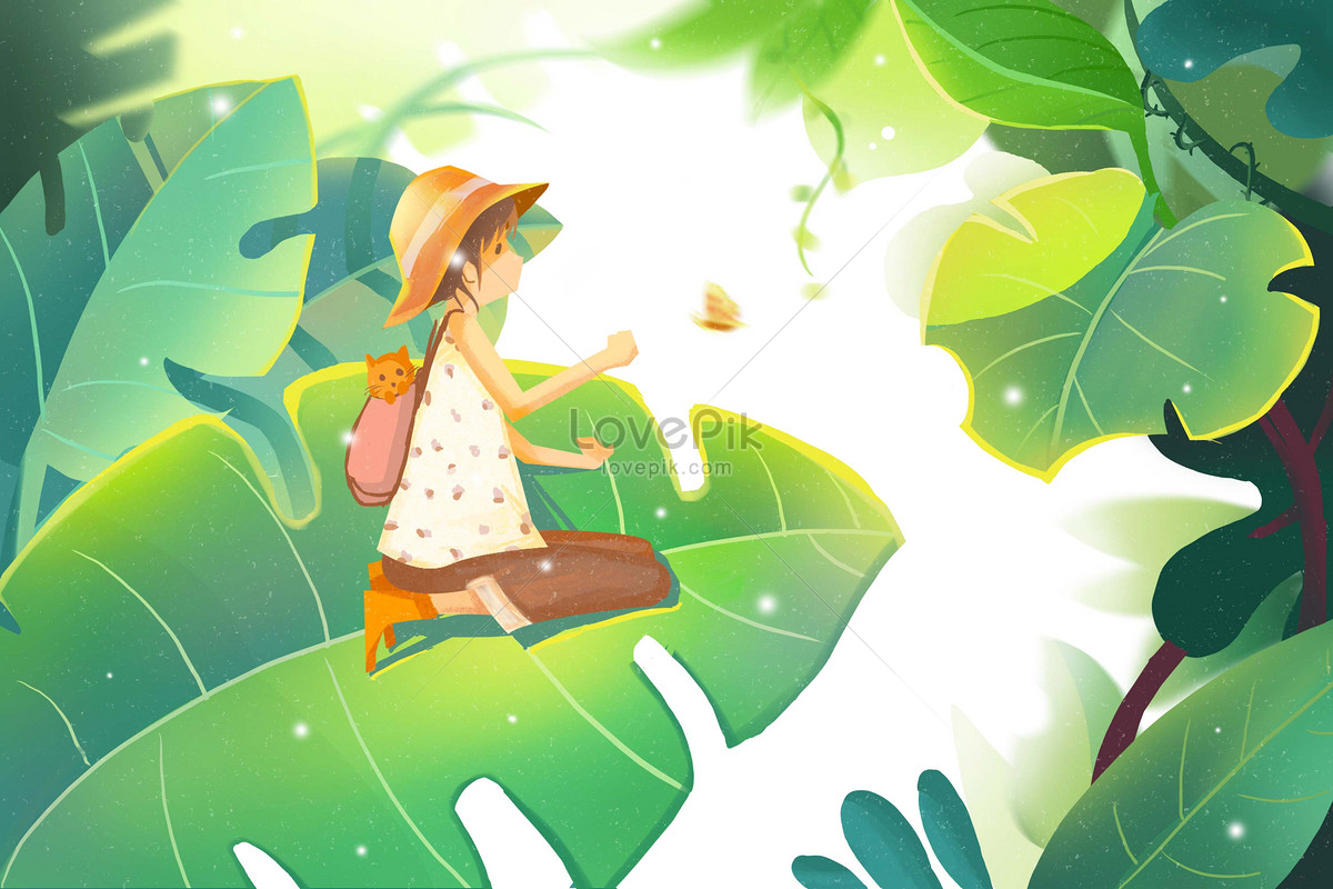 Forest Travel, green leaves, green group, green stars illustration