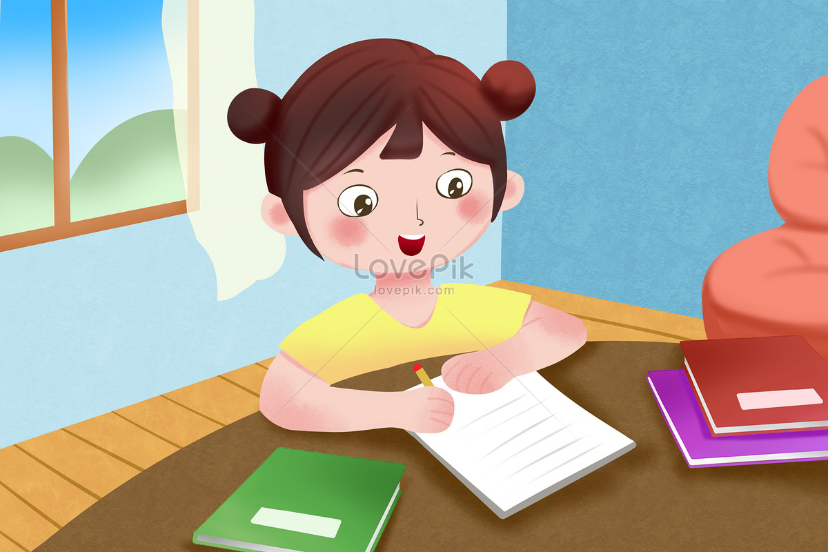 Do the homework, girl illustrations, childrens illustrations, childrens girl illustration