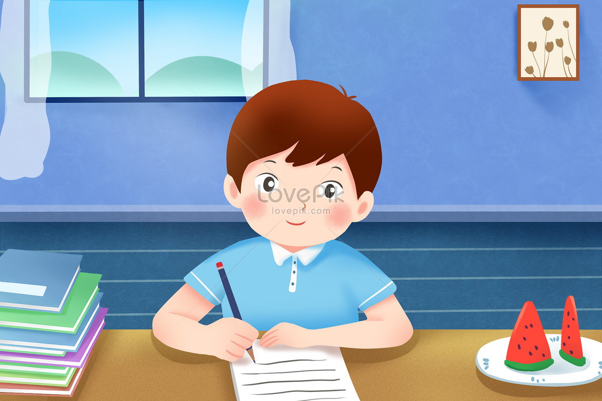 do the homework, boy writing, boy school, boy illustration illustration