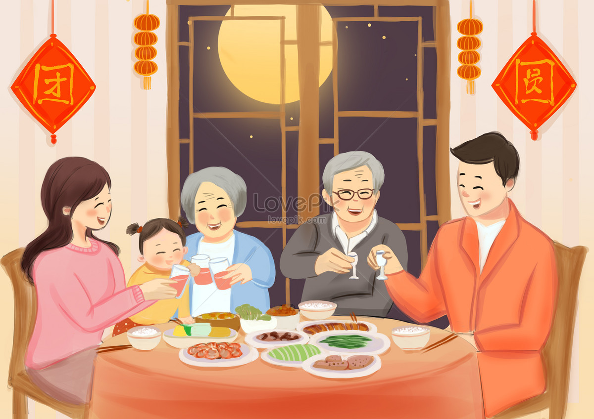 Mid autumn festival reunion dinner illustration image_picture free