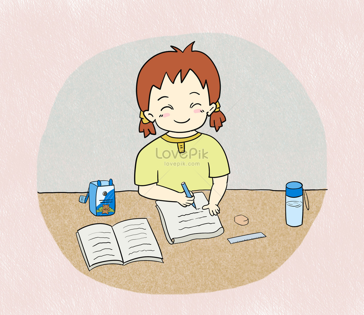Do the homework, girl illustration, girl illustrations, book illustration illustration