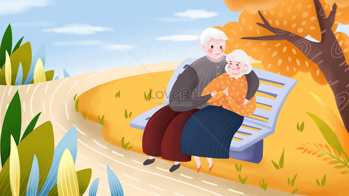 The warm and loving old couple on chung yeung festival illustration ...