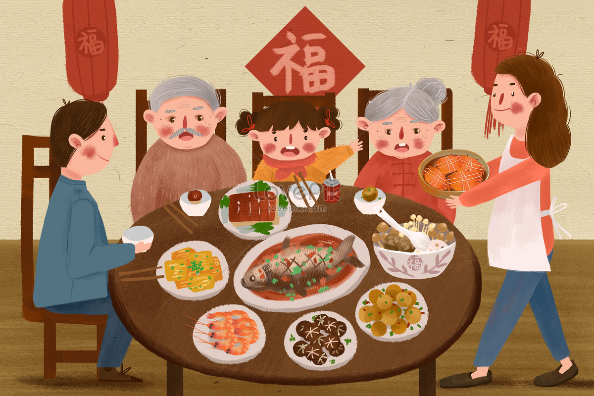  Family reunion dinner illustration image picture free 