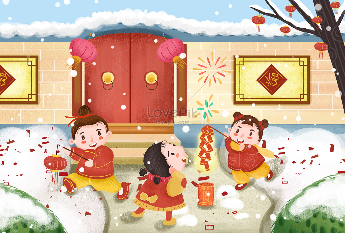 Download Cartoon illustrations of firecrackers on chinese new years ...