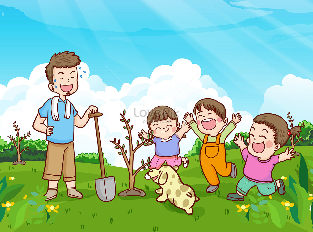 Картинка где мама папа и ребенок сажают дерево