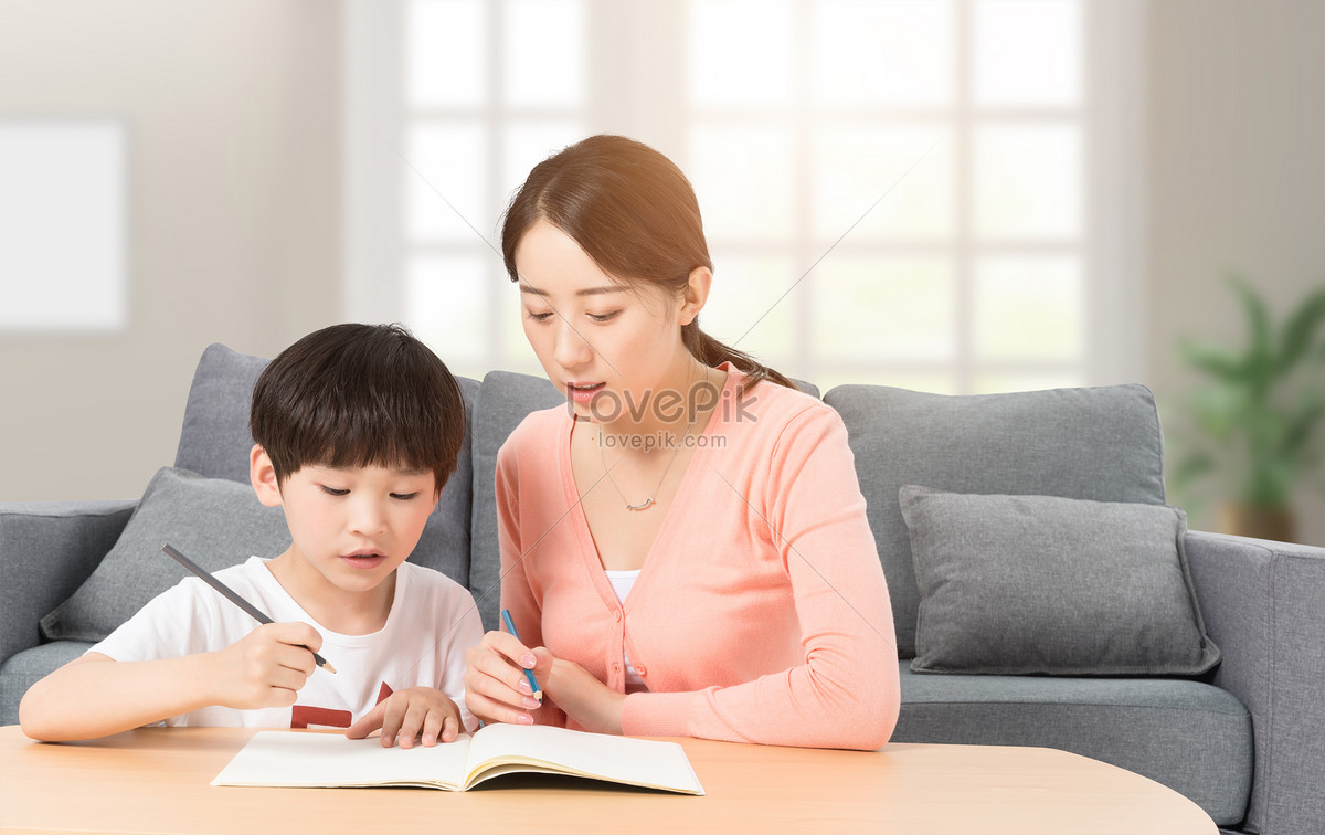counseling children with homework, light red, japanese mother, mother son Background