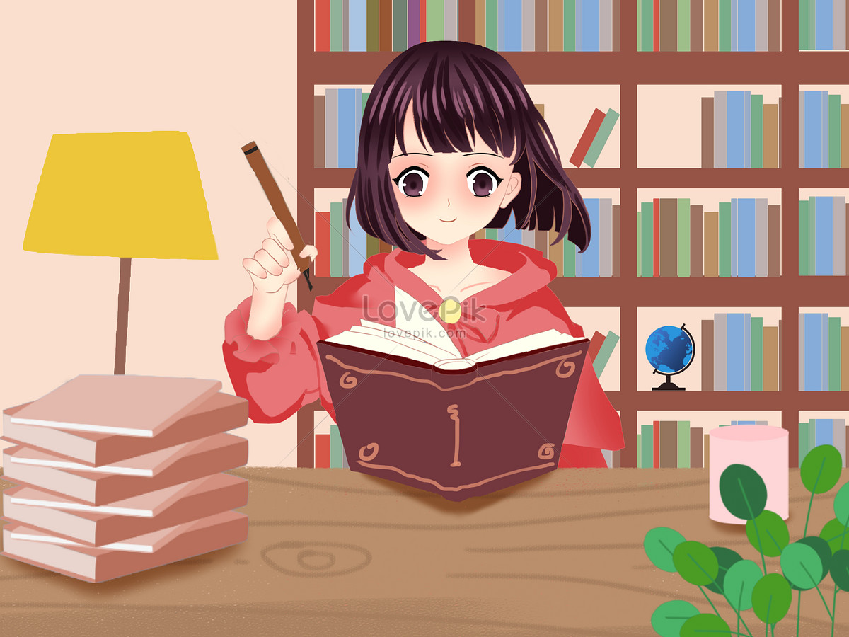 girls who study and do homework at home Illustration