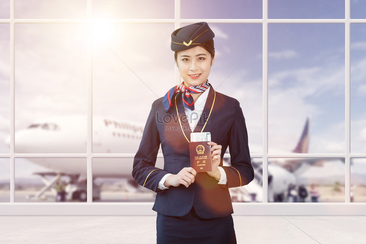 Stewardess holding a passport creative image_picture free download ...