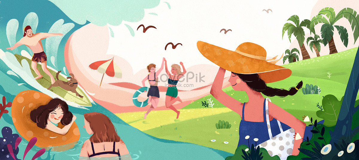 Summer plays. Boy Summer Play illustration. A Day on the Beach playway.