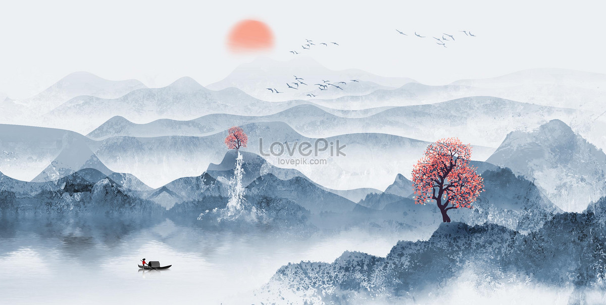 Chinese mountain drawing illustration illustration image_picture free ...