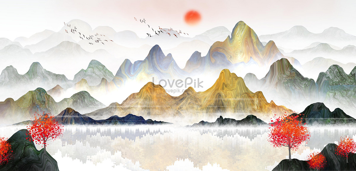 Chinese Landscape Ink Painting Stock Photo, Picture and Royalty