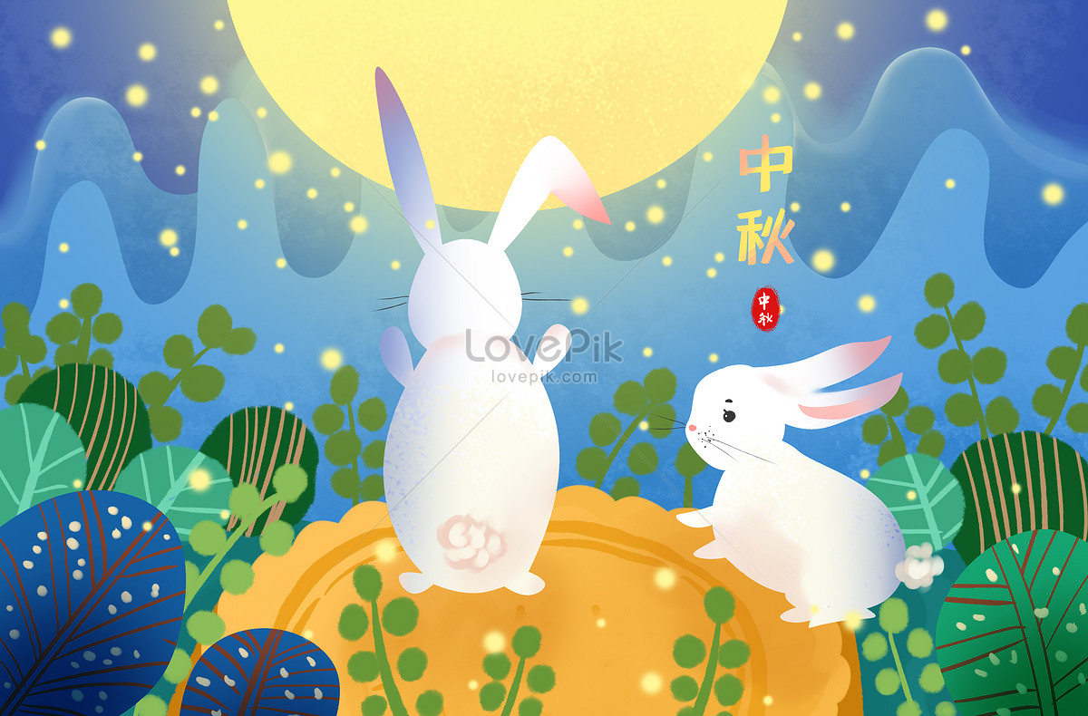 Little fresh mid-autumn festival cute rabbit illustration illustration ...