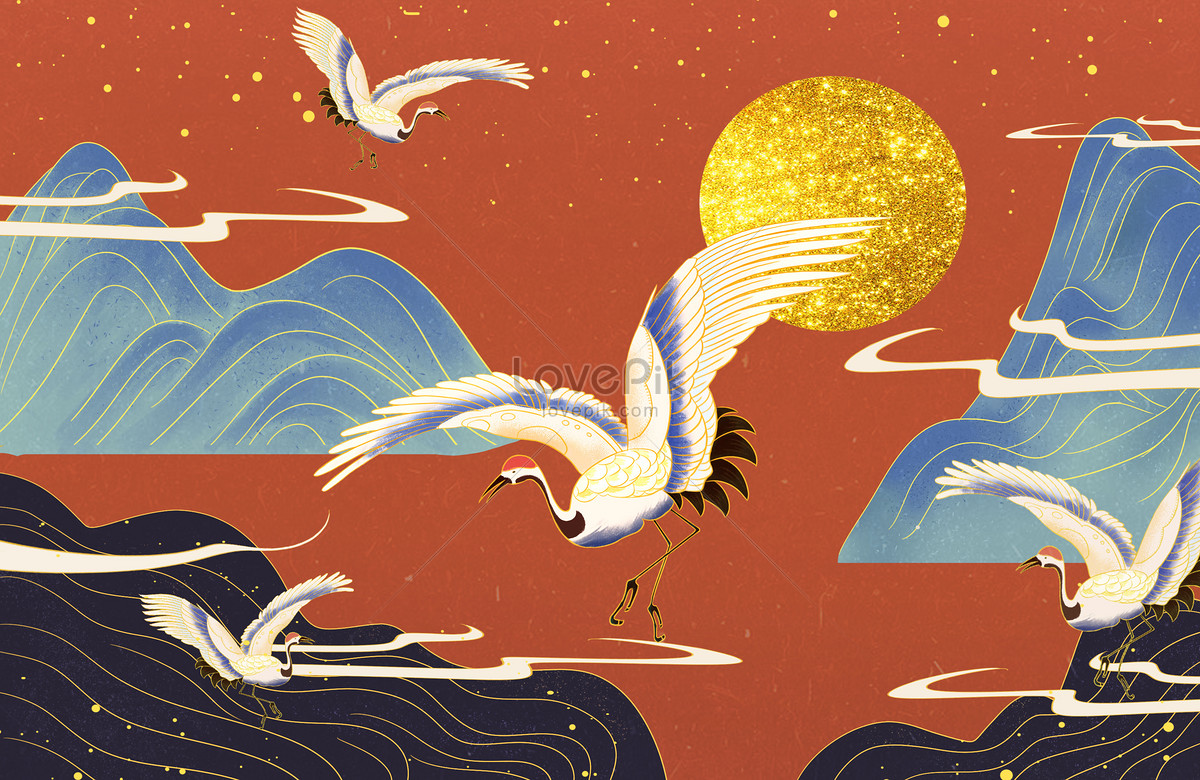 Chinese wind crane background illustration illustration image_picture ...