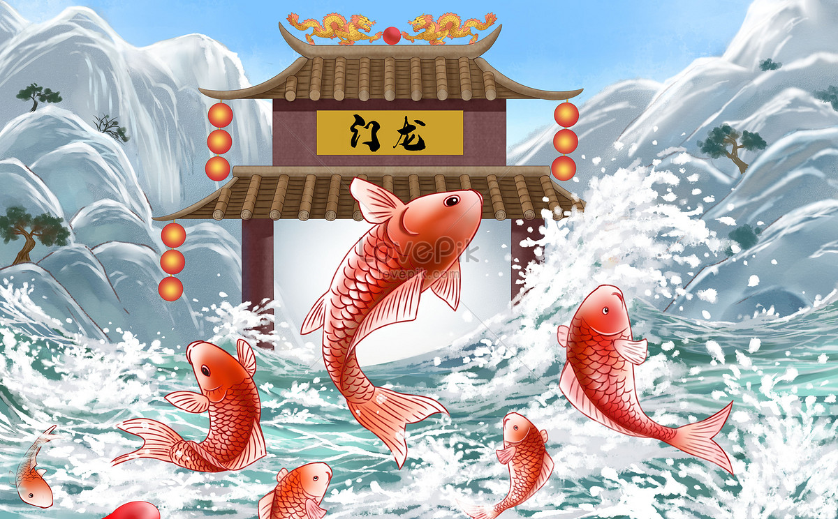 鯉魚躍龍門 - 絵画/タペストリー