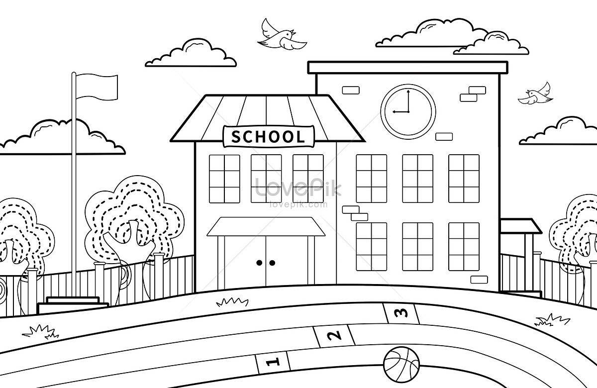 School campus scene stick figure illustration image_picture free ...