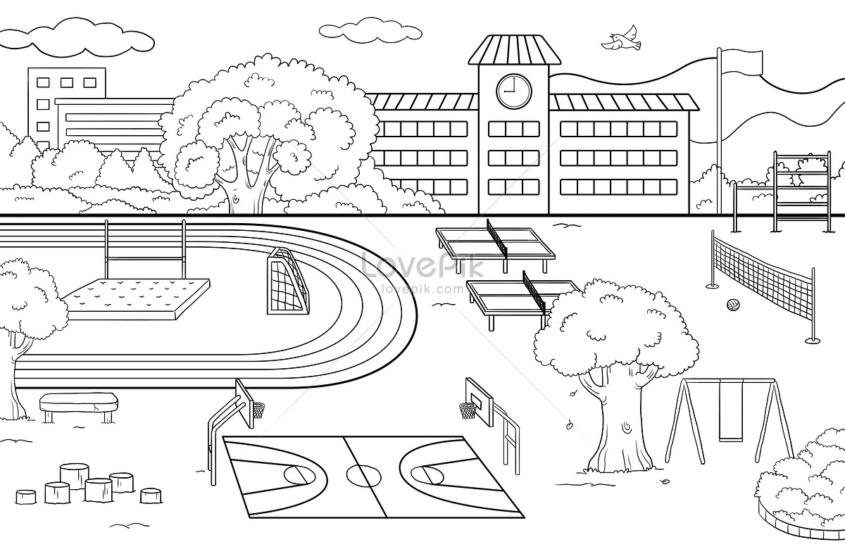 School Building and Yard Playground for Kids City - Stock Illustration  [66539567] - PIXTA