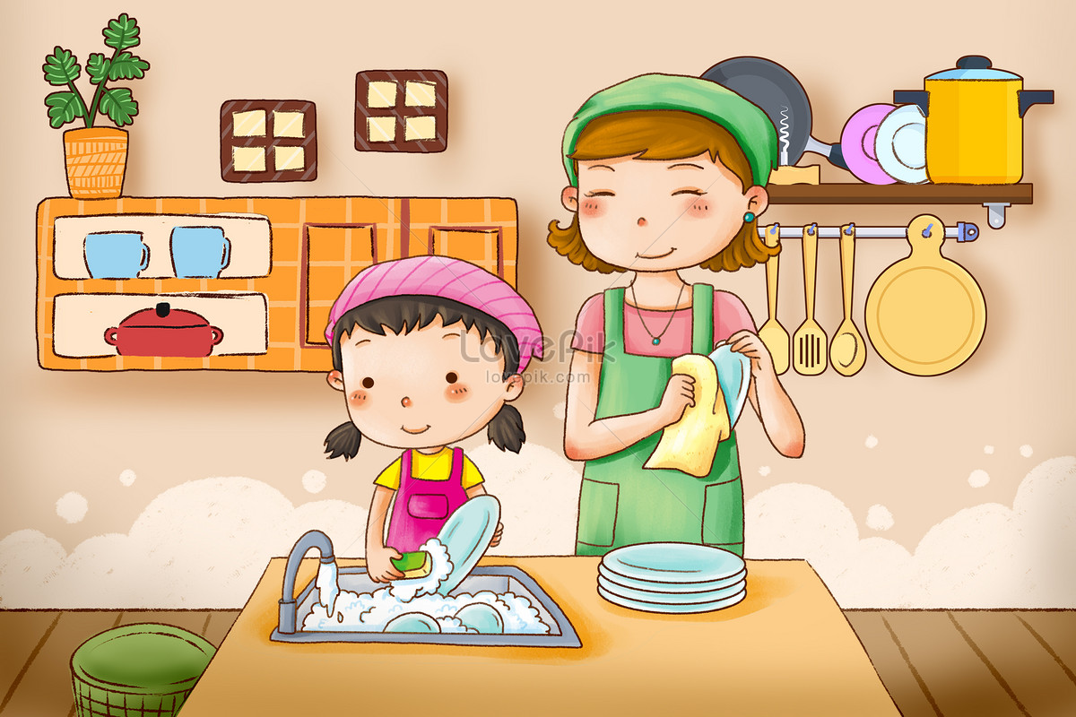 Няня моет посуду. Мальчик помогает маме. Дети моющие посуду рисунки. Мытье посуды иллюстрация. Мама моет посуду картинки для детей.