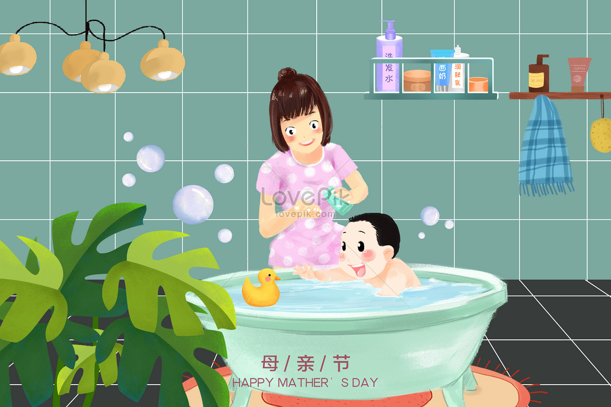 Клипарт дети моются в ванной. Картина мама моет Милу мылом. Помог маме в ванной