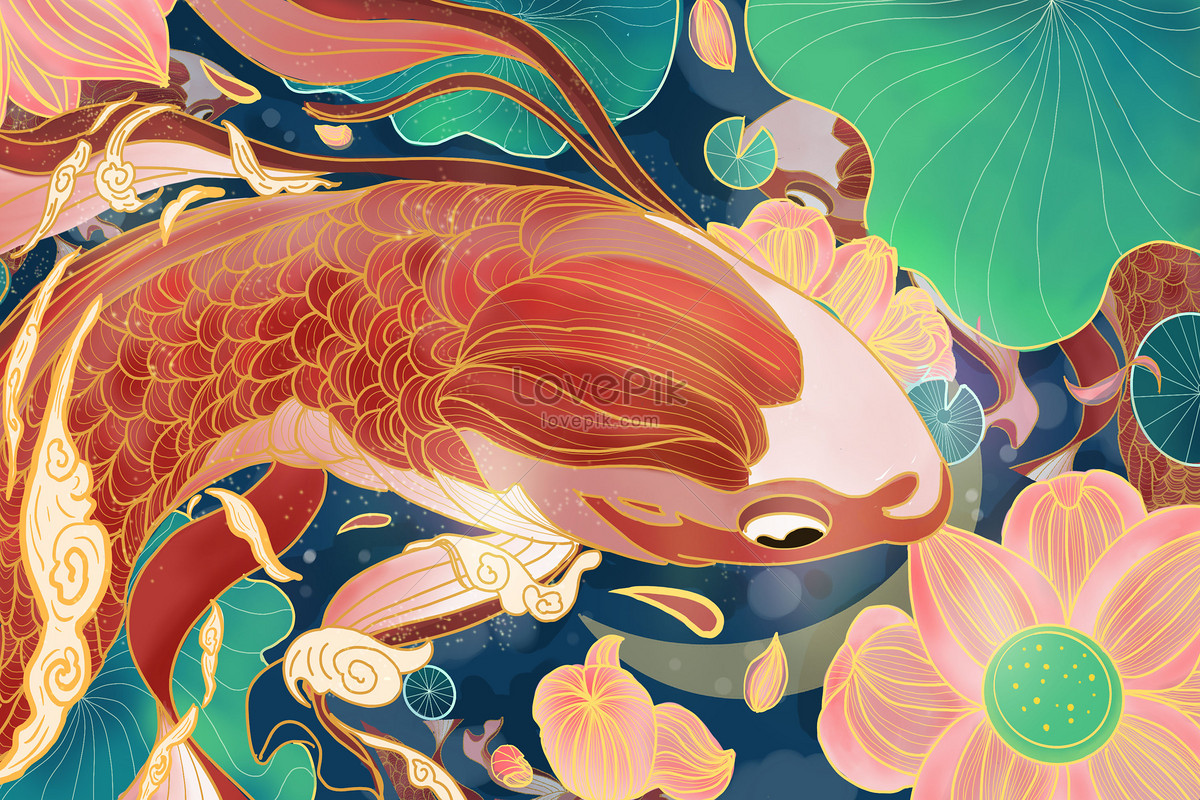 Koi lotus illustration image_picture free download 401754365_lovepik.com