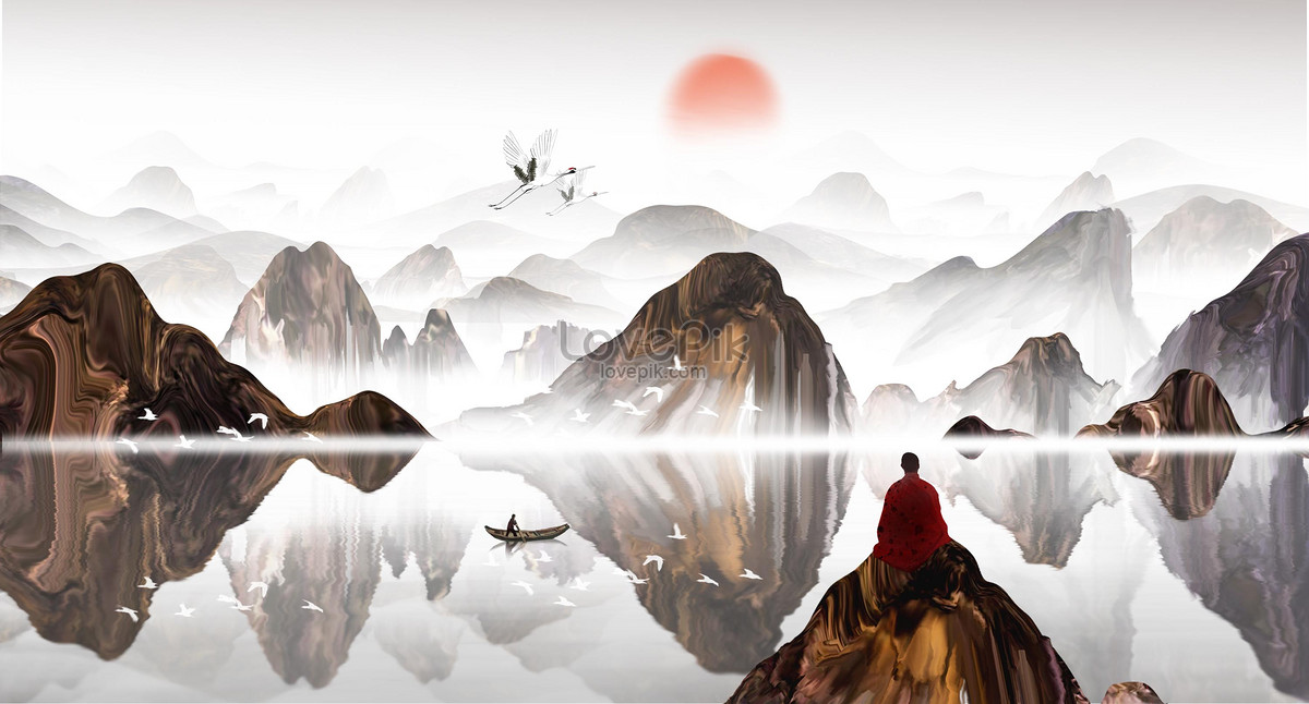 Zen garden. Zen background. Wallpaper for meditation. Digital painting  landscape. Stock Illustration