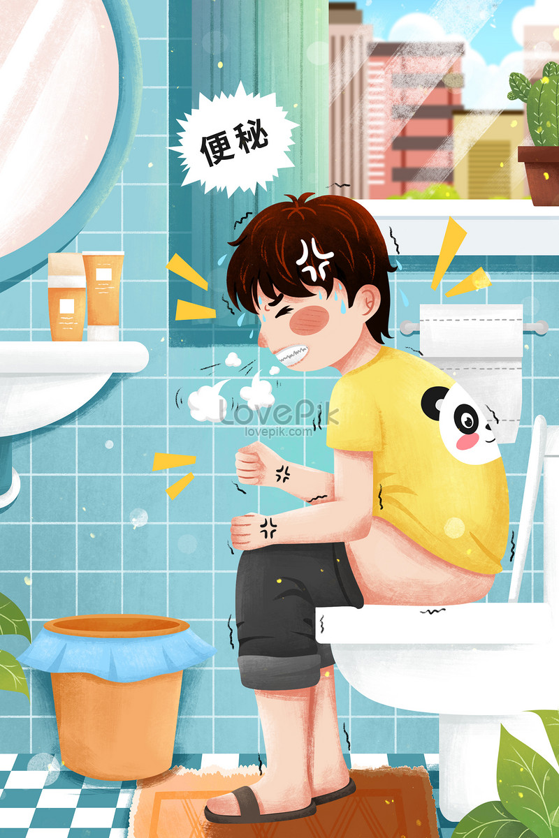 Constipation boy in toilet illustration image_picture free download ...