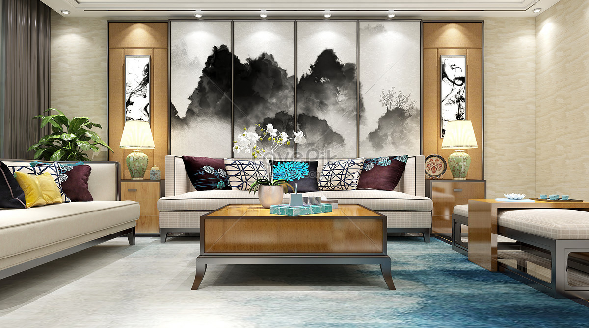 Chinese style living room background wall creative image_picture free ...