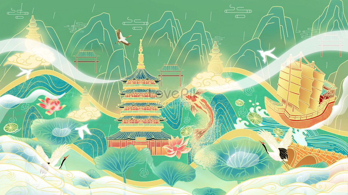 Hangzhou west lake national style illustration illustration image ...