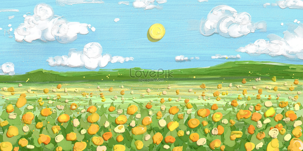 Scraper Oil Painting Wind Return Day Golden Chrysanthemum Sea Landscape Illustration, hand drawn, natural, sea illustration illustration