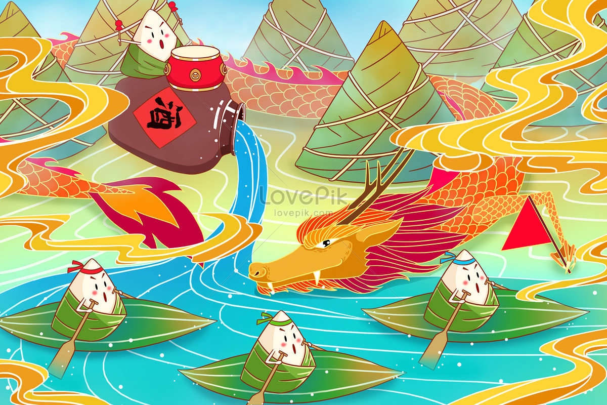 Dragon boat festival dangzi dragon boat competition illustration image ...