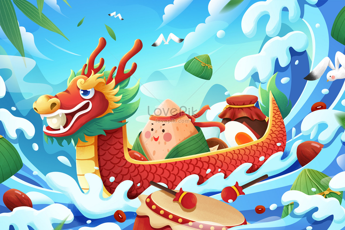 Dragon boat festival dragon boat dragons tsame illustration ...
