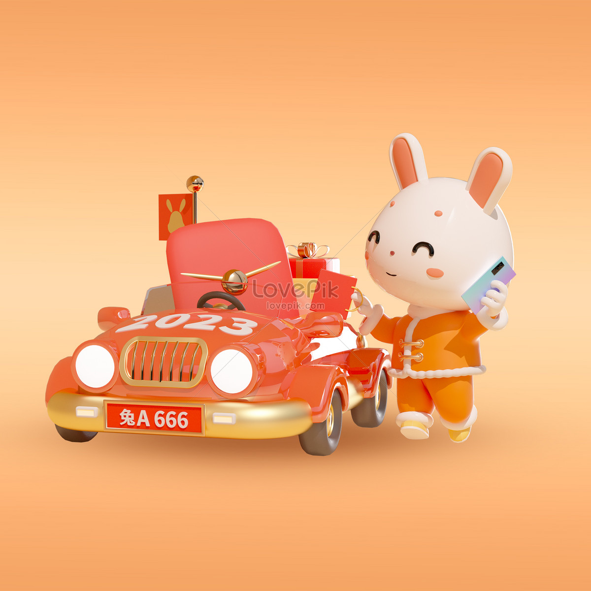 c4d-year-of-the-rabbit-cartoon-rabbit-car-model-6-illustration-image