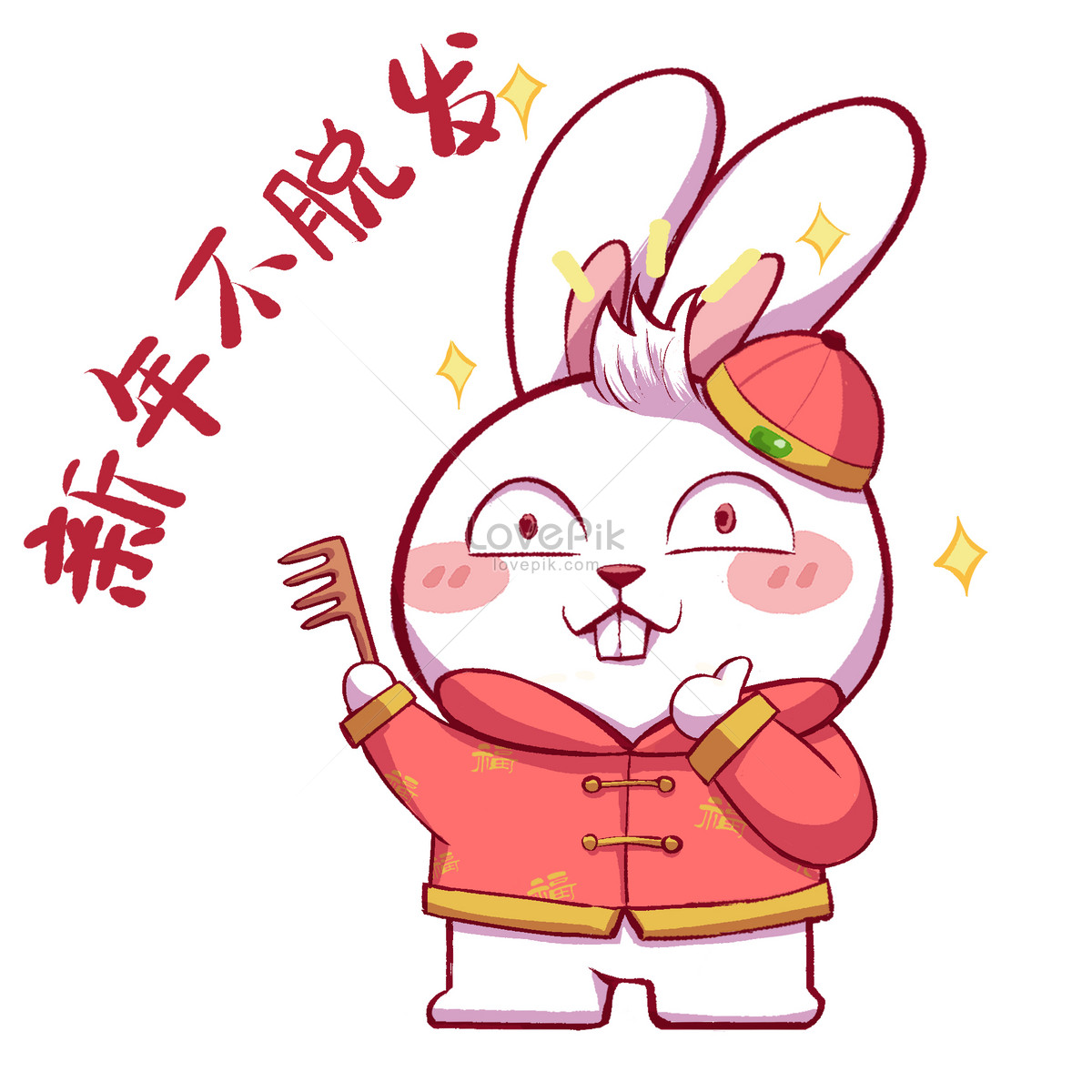 Cartoon image of the rabbit in the new year without hair loss