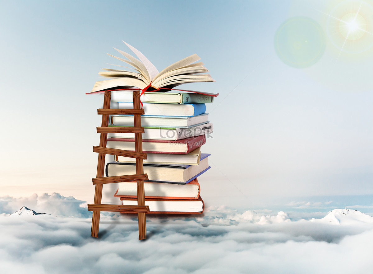 The ladder is climbing up the cloud of Education, ladders, cloud, book Background