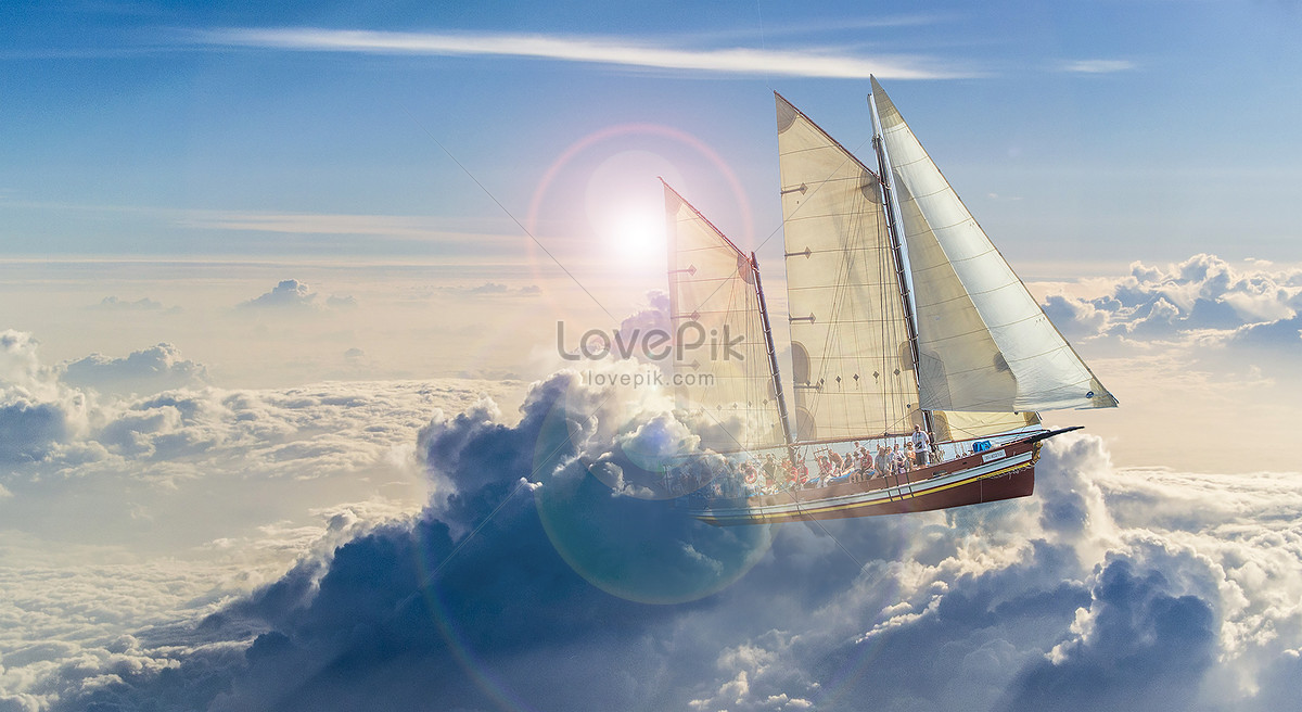 A sailboat in the sea of clouds creative image_picture free download ...