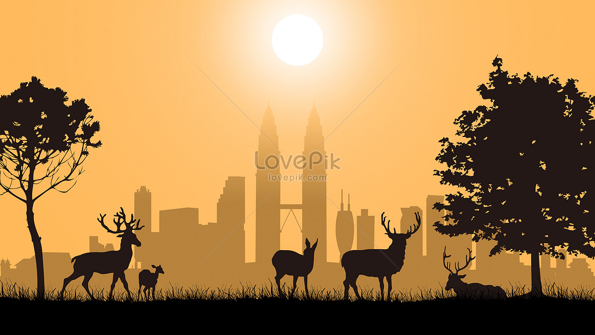 Deer with sunset background Royalty Free Vector Image