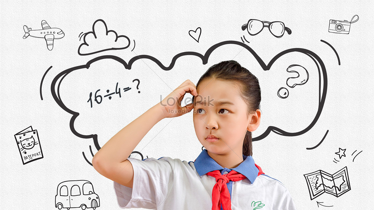 A schoolboy who is solving the problem, business conversation, question mark, concept Background image
