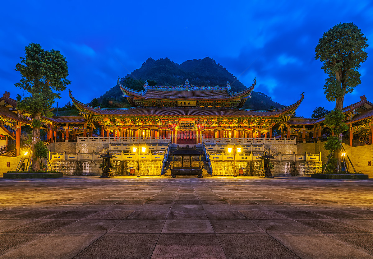 Pemandangan Malam Kuil Shaolin Gunung Simian Chongqing gambar unduh