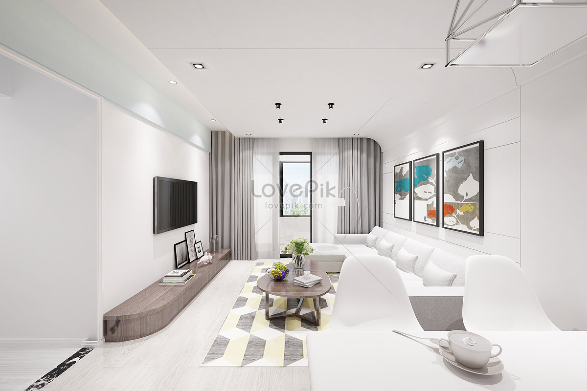 Modern minimalist  living room renderings creative image 