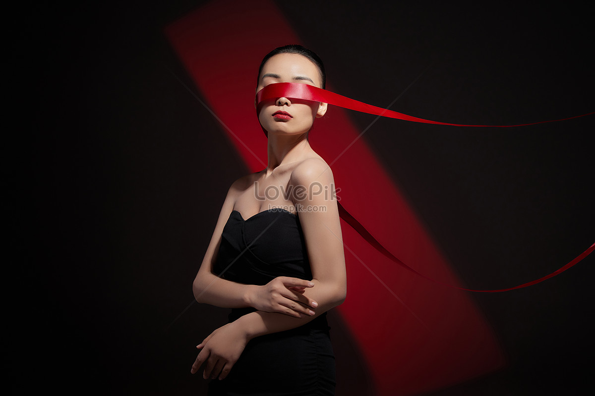 Beautiful Woman Blindfolded With Red Ribbon Picture And HD Photos ...