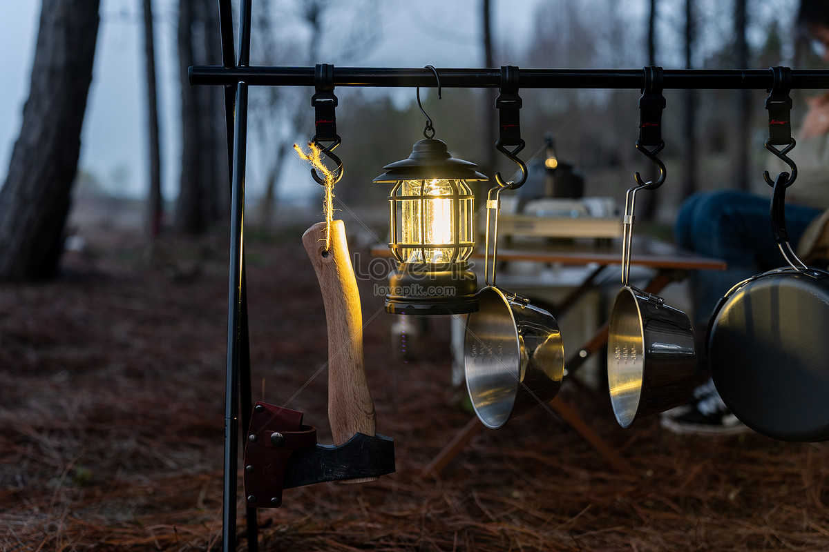 Lights On A Campsite In The Woods Outdoors At Night Picture And HD ...